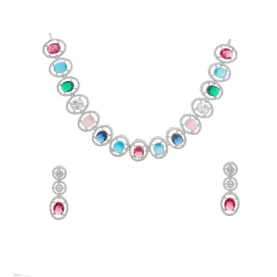 GEM ROUNDED WITH DIAMOND RINGS NECK PIECE
