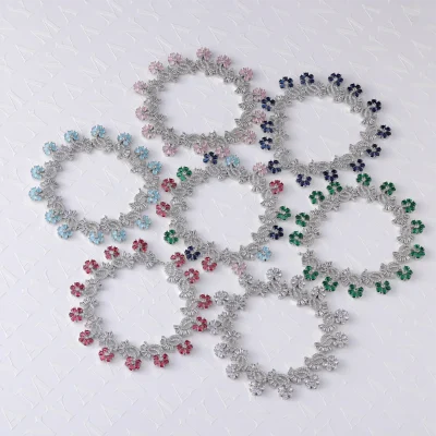 GEM FLOWER HANGED WITH DIAMOND LEAVES NECKPIECE