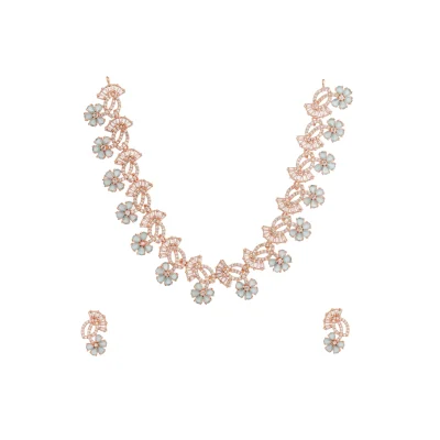 GEM FLOWER HANGED WITH DIAMOND LEAVES NECKPIECE