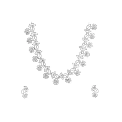 GEM FLOWER HANGED WITH DIAMOND LEAVES NECKPIECE